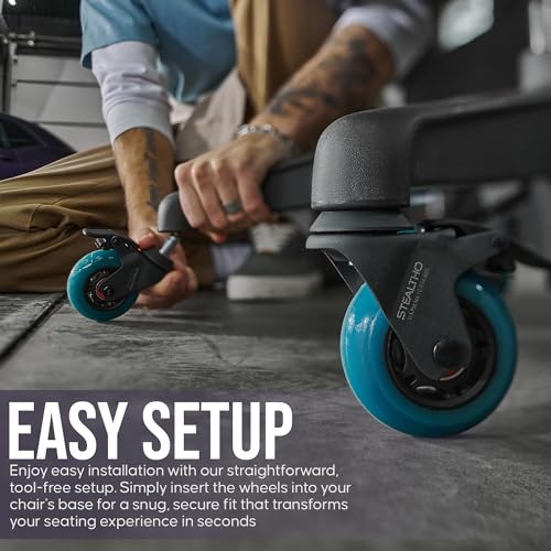 Stealtho Locking Caster Wheels set of 5-2 Wheels with Brakes - Heavy Duty Office Chair Casters for Furniture - Replacement Industrial Wheels for Cart - Roller Blade Rubber Casters Navy