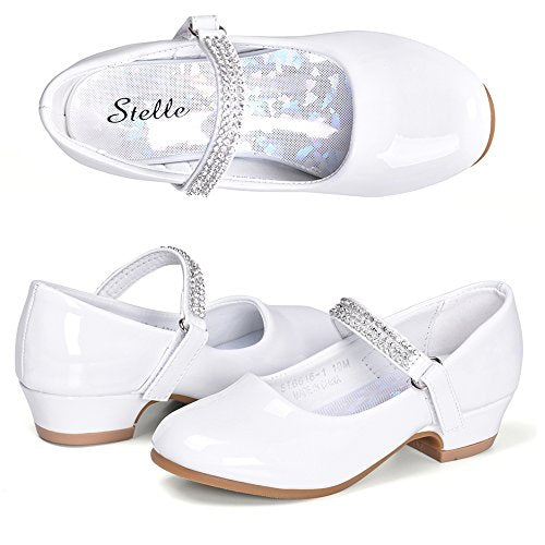 Stelle Girls Dress Shoes Toddler White Flower Girl Low Heels Mary Jane Flat for School Uniform Wedding(Little/Big Kid)(3ML, T02-Red)