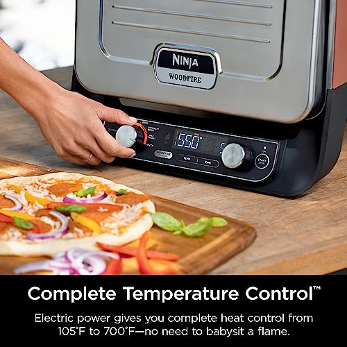 Ninja Woodfire Outdoor Pizza Oven, 8-in-1 Portable Electric Roaster Oven, Heats up to 700°F, 5 Artisan Pizza Settings, Integrated BBQ Smoker Box, Includes Flavored Wood Pellets, Terracotta Red