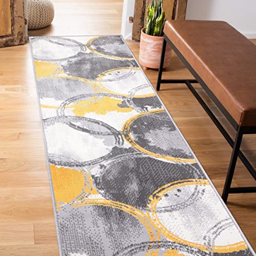 Rugshop Evora Contemporary Modern Circles Runner Rug 2' x 7' Yellow