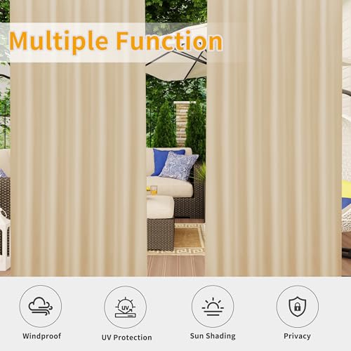 Easy-Going Outdoor Patio Curtains Detachable Tab Top Windproof Weatherproof Curtain for Cabana, Porch, Pergola and Gazebo, Tab Bottom Drape, 2 Panels, 110W x 96L inch, Yellow