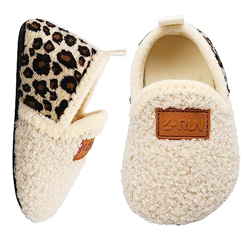L-RUN Kids Slide Slipper Shoes Fuzzy Slipper for Girls/Boys Beige 5.5-6 Infant=EU22-23