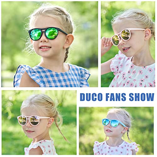 DUCO Sunglasses for Kids Boys Girls UV Protection Vintage Flexible Safety Polarized Sun Glasses with Strap DK030