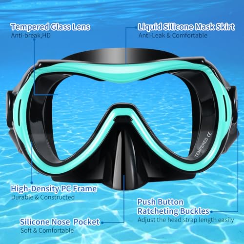 WHOHOLL Snorkeling Gear for Adults, Anti-Fog and Anti-Leak Dry Snorkel Set, 180°Panoramic Wide View Diving Mask Snorkel Kit for Snorkeling Scuba Diving Swimming Travel