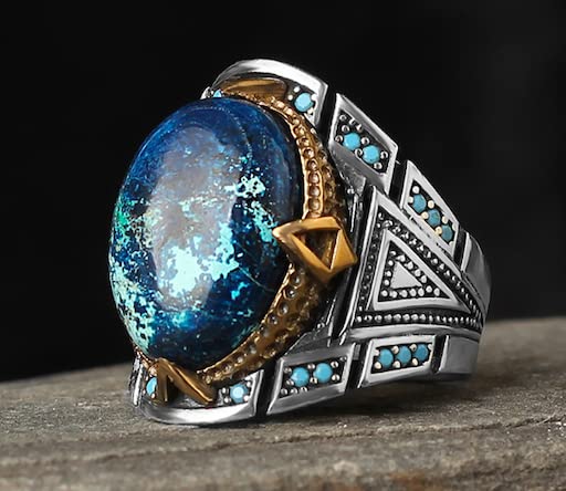 Azurite Stone Silver Man Ring-925k Silver Mens Ring-Handmade Mens Ring-Silver Rings for Men and Women-Natural Azurite Stone Ring