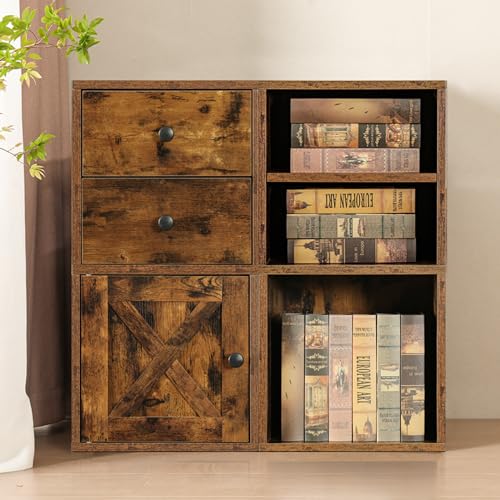 FUSUNBAO Magic DIY Cube Storage Organizer Stackable Cubes for Home Books Clothes Toy -Modular Cubby Storage System -Stackable Storage Cubes-Bookcase Closet (Antique Brown, 1 Layer Cube)