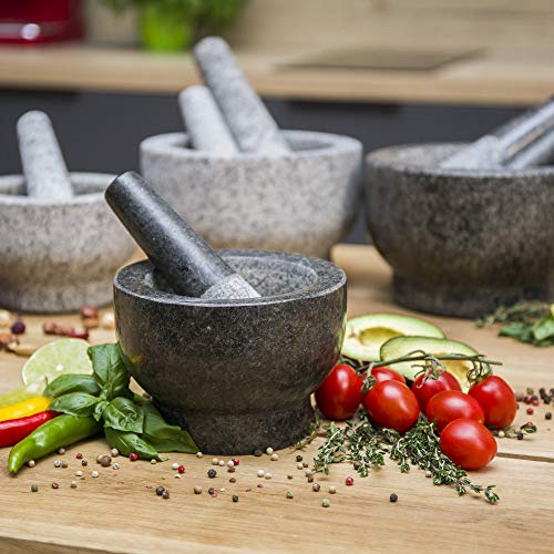 ChefSofi Mortar and Pestle Set - Black Polished Exterior - 1.5 Cup Capacity