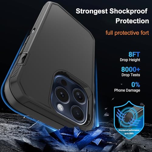 Annymall for iPhone 15 Pro Case with 2 Screen Protector,Shockproof Drop Protection Full Body Heavy Duty 3-Layer Military Rugged Durable Phone Cover for Apple iPhone 15 Pro 6.1" (Black)