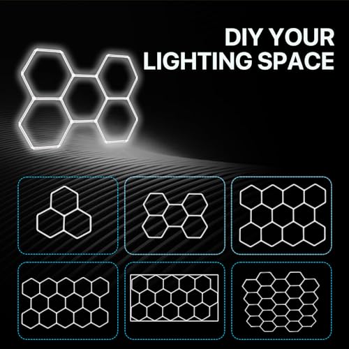 HYPERLITE Hexagon Garage LED Light, Upgraded 3 Level Dimmable 96W 9900LM Super Bright Garage Detailing Lights, 16 Pack Hexagon Shop Lights, Hexagon LED Lights for Garage, Gym, Shop