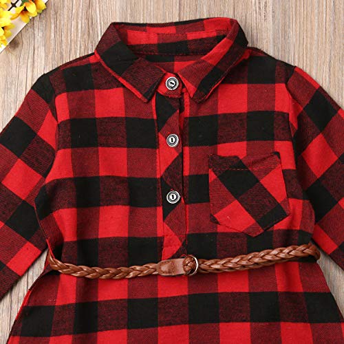 Kayotuas Toddler Kids Baby Girl Plaid Dress Smocked Ruffle Long Sleeve Botton Down Shirts Dresses Infant Christmas Outfits (Red Plaid Santa Embroidery, 4-5 Years)