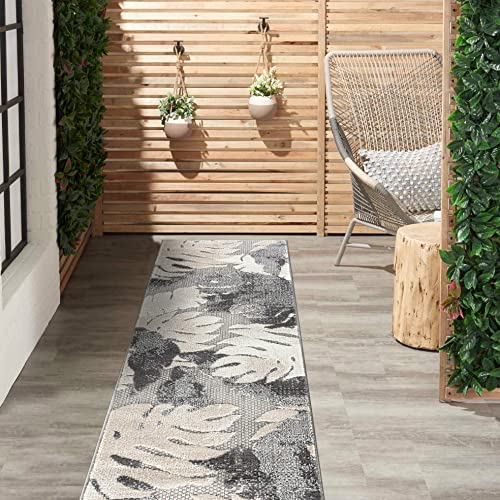 Rugshop Arles Palm Floral Leaves Non-Shedding Outdoor Rug Patio Deck Backyard Indoor/Outdoor Runner Rug 2' x 7' Gray