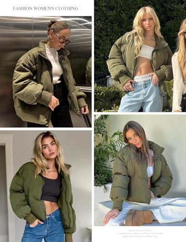 Yimoon Women's Winter Cropped Puffer Jacket Crop Warm Quilted Jacket Short Padded Outerwear Coats (ArmyGreen-S)
