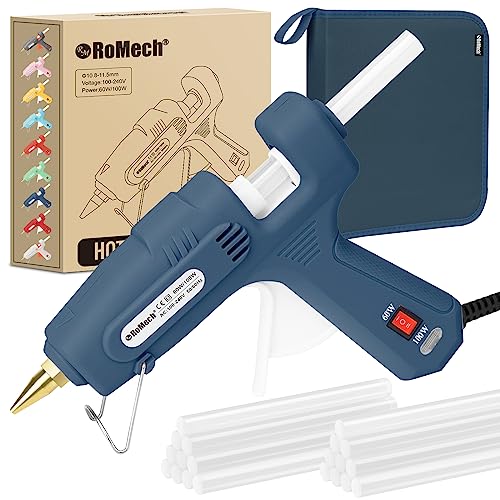 ROMECH Full Size Hot Glue Gun with 60/100W Dual Power and 21 Hot Glue Sticks (7/16"), Fast Preheating Heavy Duty Industrial Gluegun with Storage Case for Crafting, DIY and Repairs (Yellow)