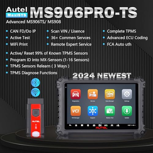 Autel Scanner MaxiSYS MS906pro-TS 2024 Upgrade of MS906 Pro MS906TS MS906BT MK908 Top TPMS Programming Tool CAN FD/Do IP 36+ Services All System Diagnostic ECU Coding 10000+ Vehicles