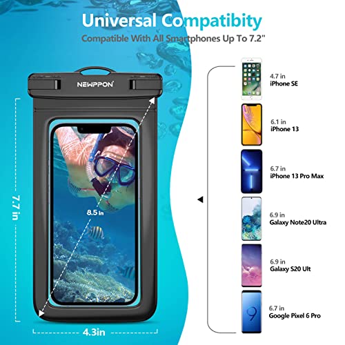 newppon Waterproof Cell Phone Pouch : 4 Pack Float Clear Cell Holder Protector with Lanyard - Universal Floatable Water Proof Dry Bag for iPhone Samsung Galaxy for Beach Swimming Pool