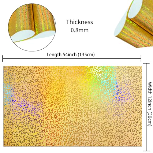 Holographic Embossed Leopard Apricot Yellow Faux Leather Sheets, 12"X53" Iridescent PU Fabric Roll for Crafts Bows Earrings Handbag Sewing Decoration