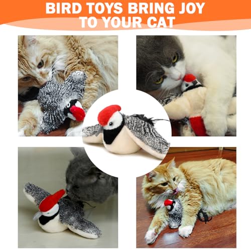 Tocirelo Flapping Bird Cat Toy - Chirping Bird Cat Toy Flapping Wings for Bored Indoor Cats, Interactive Simulated Flying and Realistic Flappy Bird, Touch Activated 7.1" Kitten Kicker Toy with Catnip