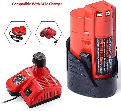 DV8DKV7 2 Packs Replace for Milwaukee M12 12 Volt Cordless Tools 6.0Ah Battery, Compatible with Milwaukee 12V 48-11-2410 48-11-2420 48-11-2411 48-11-2401 12 Volt Lithium Ion Battery