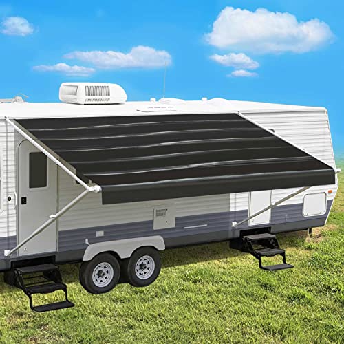 Leaveshade RV Awning Fabric Replacement Camper Trailer Awning Fabric Super Heavy Vinyl Coated Polyester 20'3''(Fit for 21' Awning)- Blue Wave