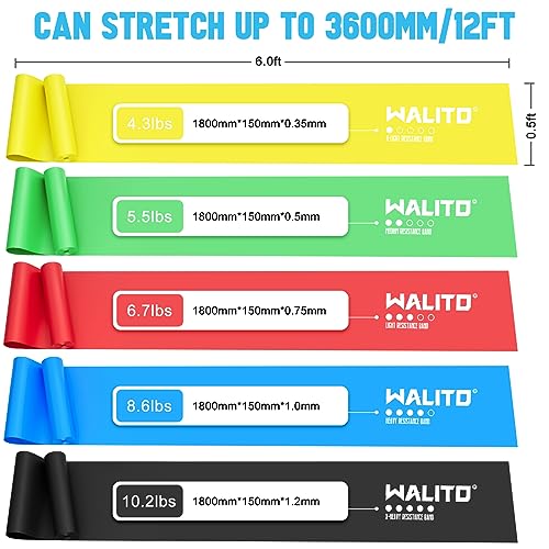 WALITO Resistance Bands for Working Out, Exercise Bands for Women and Men, Workout Bands for Physical Therapy, Stretch, Recovery, Pilates, Rehab, Strength Training and Home Gym