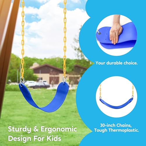 TURFEE Swing for Outdoor Swing Set - Pack of 1 Swing Seat Replacement Kit with Heavy Duty Chains - Backyard Swingset Playground Accessories for Kids (Blue)