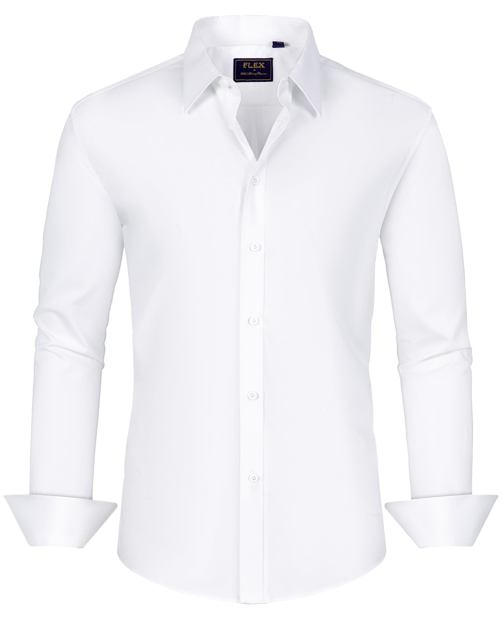 J.VER Men's Dress Shirts Cotton Stretch Long Sleeve Solid Formal Shirt Business Stain Shield Casual Button Down Shirts White Medium