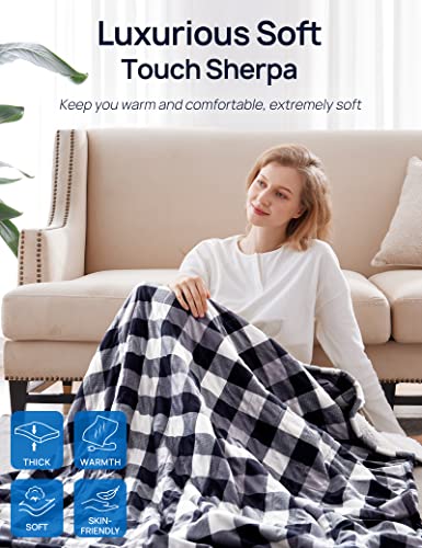 Westinghouse Electric Throw Heated Throw Blanket, Soft Flannel to Sherpa Heating Blanket with 6 Heating Levels & 2 to 10 Hours Heating Time Settings, Fast Heating, Machine Washable, Black 50x60 Inches