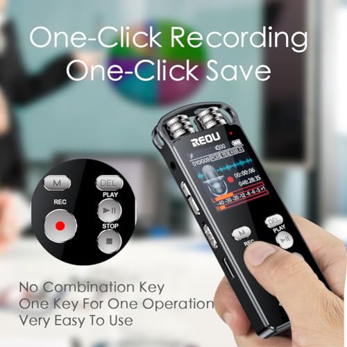 136GB Digital Voice Recorder with Playback for Lectures Meetings - REOU 9868 Hours Sound Audio Recorder Dictaphone Recording Device with Microphone, Voice Activated, Level Control, USB-C,Password