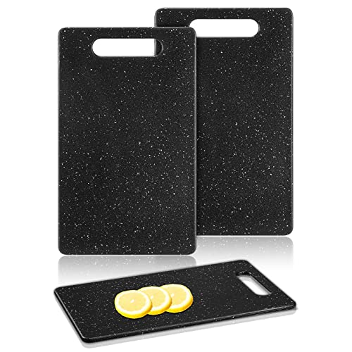 Lounsweer 2 Pcs Small Cutting Board for Kitchen Mini Plastic Cutting Board Set Bar Dishwasher Safe Granite Color Food for Camping Food Fruits Prep Vegetables Easy Grip(6" x 10",Black)