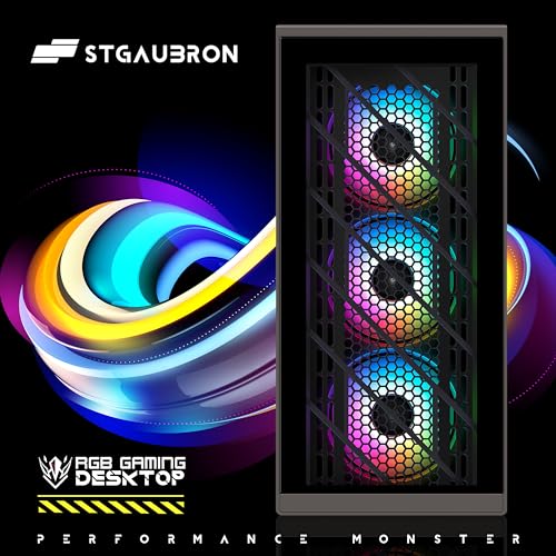STGAubron Gaming Desktp PC, Radeon RX 560 4G, Intel Core I3-10105F 3.7 up to 4.4G, 16G DDR4, 512G SSD, 600M WiFi, BT 5.0, RGB Fan x 4, RGB Keyboard & Mouse & Mouse Pad, W11H64