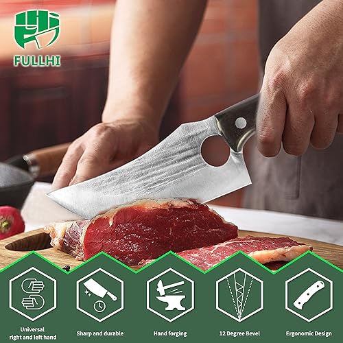 FULLHI 6PCS Butcher Knife Set with Sheath Hand Forged chef knife Boning Knife, High Carbon Steel Meat Cutting Knife for Kitchen Camping BBQ