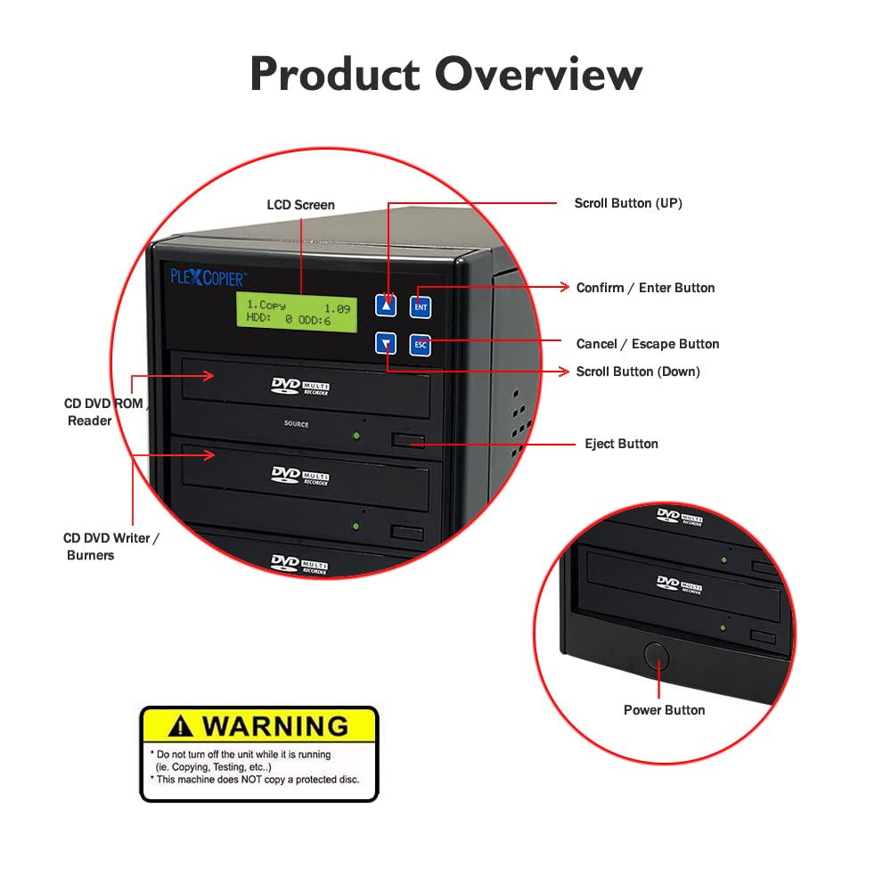 PlexCopier 24X SATA 1 to 5 CD DVD M-Disc Supported Duplicator Writer Copier Tower with Free DVD Video Copy Protection