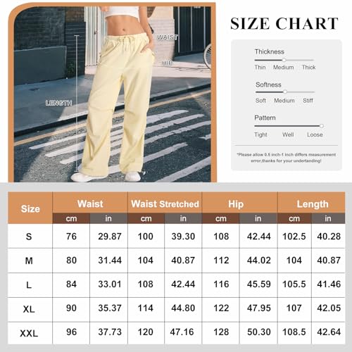 Chuhee Parachute Pants for Woman Baggy Cargo Pants Drawstring Elastic Waist Y2K Causal Trousers with Pockets Army Green S