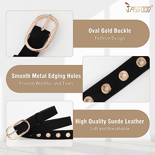 JASGOOD Girls Fashion Leather Belts for Jeans Pants, Cute Gold Buckle Belts for Teens Kids