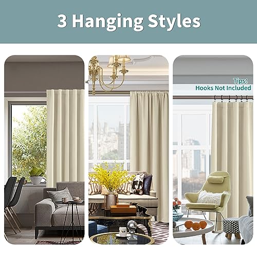 BGment Beige Full Blackout Curtains with Thermal Insulation Liner Curtains 108 Inches Long，Rod Pocket and Back Tab Double Layer Room Darkening Window Curtains for Bedroom(52 x 108 Inch, 2 Panels)