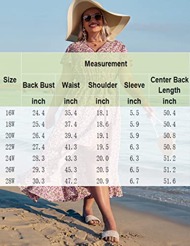 IN'VOLAND Plus Size Womens Casual Floral Deep V Neck Short Sleeve Long Evening Dress Cocktail Party Maxi Wedding Dresses