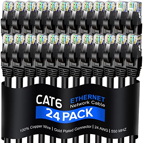 Maximm Cat 6 Ethernet Cable 0.9 Ft, 100% Pure Copper, Cat6 Cable (24 Pack) LAN Cable, Internet Cable, Patch Cable and Network Cable - UTP (Black) 0.9 Foot