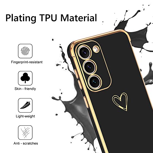 BENTOBEN for Samsung Galaxy S23 Case, Cute Heart Pattern Slim S23 Case, Soft Flexible Shockproof TPU Bumper Women Girl Non-Slip Lightweight Phone Cover Charging Case for Samsung S23 6.1" 2023, Black