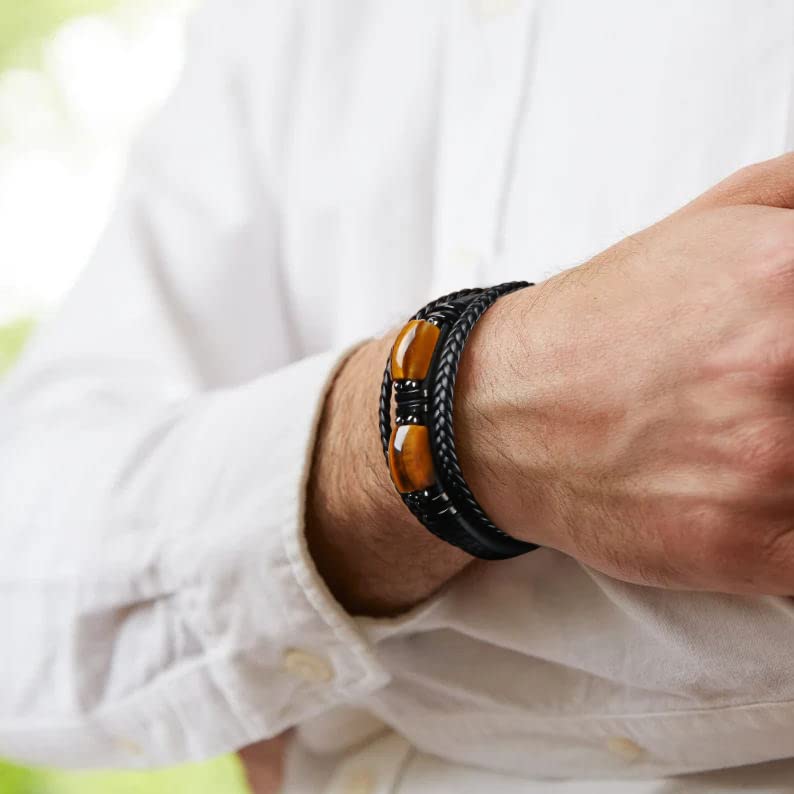 JoycuFF Bracelet for Son from Mom Dad Leather Bracelet Layered Birthday Graduation Gifts for Son I Love You Forever Engraved Braied Birthday Cuff Bangle Wrap Jewelry