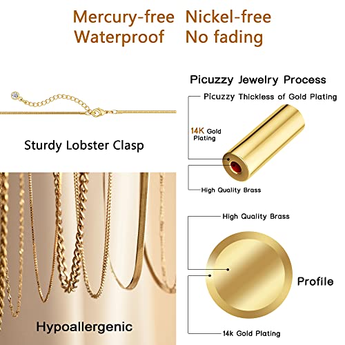 Picuzzy Gold Bracelets for Women - 14k Gold Dainty & Trendy Waterproof Rope Set, Satellite Chain & Adjustable Minimalist Pack