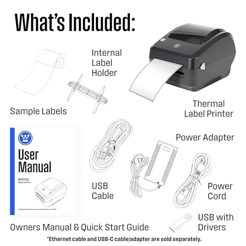 Westinghouse Direct Thermal Label Printer USB, Commercial Grade, Compatible with USPS, UPS, FedEx, Ebay, Shopify, Amazon, & More, Desktop Label Printer for Packages, Includes Sample 4x6 Labels