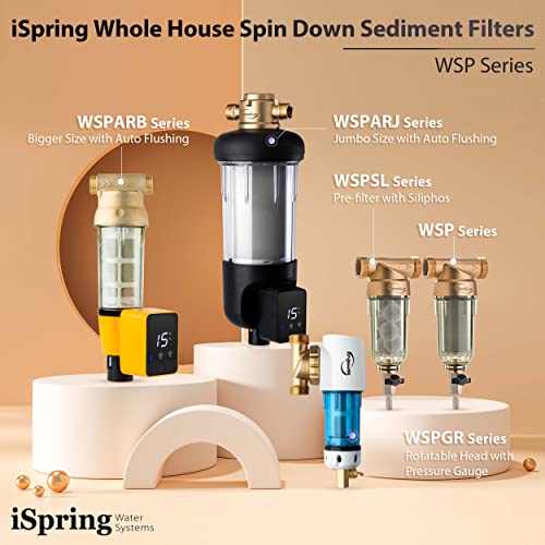 iSpring WSP-50SL Reusable Whole House Spin Down Sediment Water Filter Softener, Includes Siliphos Helps Prevent Scale and Corrosion, 1" MNPT + 3/4" FNPT, 50 Micron