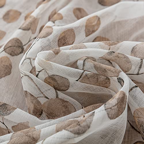 Yancorp Leaf Curtains 79 Inch Length for Living Room 2 Panels Tulle Vine Window Leaf Prints Sheer Curtains Set Transparency Sheer Drapes(Khakileaves,W39 X L79)
