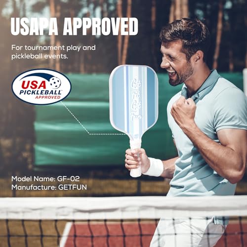 GETFUN Pickleball Paddles Set of 2, USAPA Approved Fiberglass Surface with Polypropylene Honeycomb Core, Non-Slip Sweat-Absorbing Grip, 4 Pickleballs & Carry Bag - Ice Mint