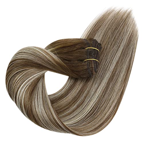 Ve Sunny Brown Clip in Hair Extensions Real Human Hair 120g Chocolate Brown Clip on Hair Extensions Thick End Brown Hair Extensions Clip in Human Hair Color 4 14inch 7pcs