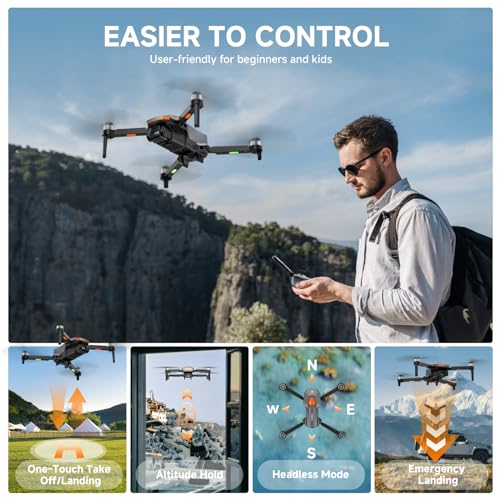 PLEGBLE Drone with Camera for Adults, Brushless Motor FPV Foldable RC Drones for Kids with 2 Batteries HD 1080P, Altitude Hold, Headless Mode, One Key Start, 360° Flips, Beyond-Range Loss Alert, Toys Gifts for Men Boys