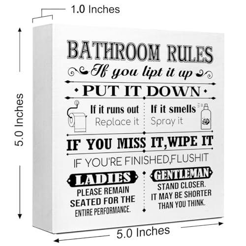 Funny Bathroom Wood Block Signs,Better Late than Ugly Wooden Box Sign for Bathroom Shelf Toilet Restroom Home Tabletop Desk Decor,Rustic Bathroom Sign Decor V576