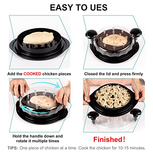 HONSREO Chicken Shredder, Chicken Breast Shredding Tool Twist with Transparent Cover, Meat Shredder, Ergonomic Handle, Easy Cleaning, Anti-slip, Heat Resistant, BPA Free