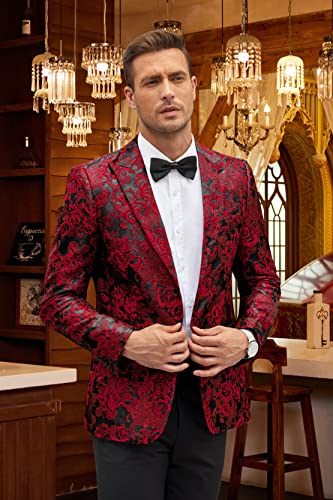 COOFANDY Men's Floral Tuxedo Jacket Rose Embroidered Suit Jacket Wedding Prom Sport Coat Dinner Party Blazer