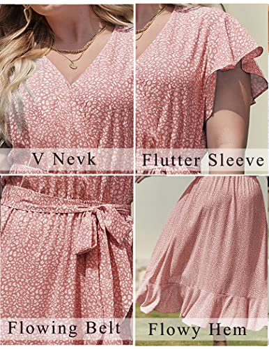 IN'VOLAND Plus Size Womens Casual Floral Deep V Neck Short Sleeve Long Evening Dress Cocktail Party Maxi Wedding Dresses